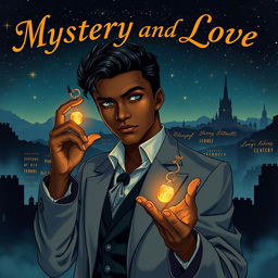 A vintage anime-style cover illustration featuring a mysterious and romantic scene centered on a handsome Black man