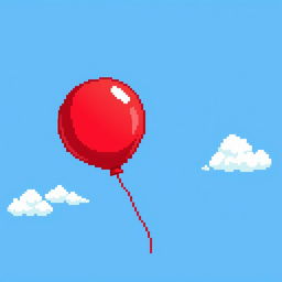 A vibrant red balloon in a pixel art style, sized 64x64 pixels