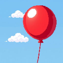 A vibrant red balloon in a pixel art style, sized 64x64 pixels