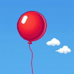 A vibrant red balloon in a pixel art style, sized 64x64 pixels