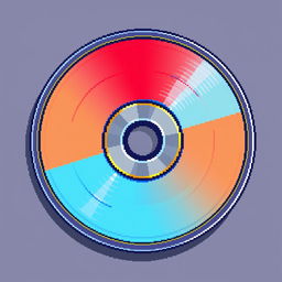 A circular disk designed in a pixel art style