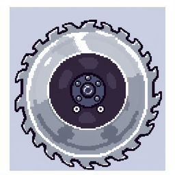 A detailed pixel art representation of a circular blade, showcasing sharp edges and a metallic texture