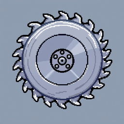 A detailed pixel art representation of a circular blade, showcasing sharp edges and a metallic texture