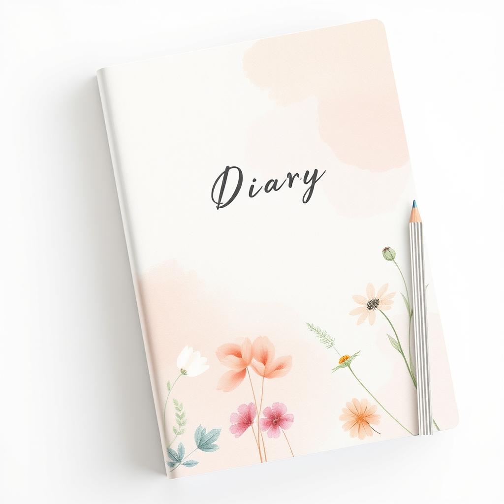 A serene and tranquil diary cover design featuring soft pastel colors inspired by nature