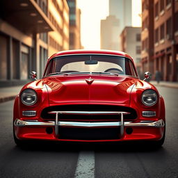 A stunning fusion of a red 1953 Chevrolet Bel Air Sport and a futuristic BMW avant-garde design, showcasing a custom hood with a widebody style