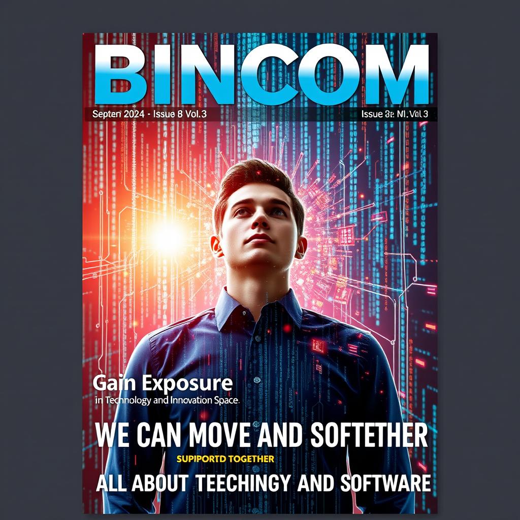 A realistic and professional magazine cover design depicting a person transforming into a digital avatar