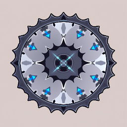 A symmetrical circular blade rendered in vibrant pixel art style