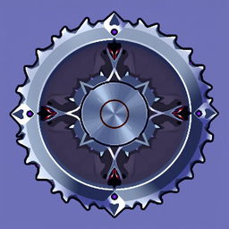 A symmetrical circular blade rendered in vibrant pixel art style