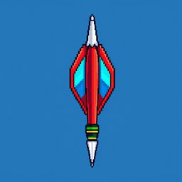 A vibrant pixel art depiction of a dart, featuring a detailed design that highlights its pointed tip, streamlined body, and colorful fins