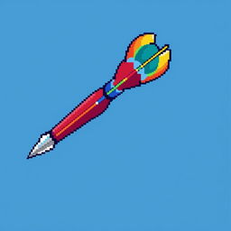 A vibrant pixel art depiction of a dart, featuring a detailed design that highlights its pointed tip, streamlined body, and colorful fins