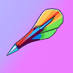 A vibrant pixel art depiction of a dart, featuring a detailed design that highlights its pointed tip, streamlined body, and colorful fins