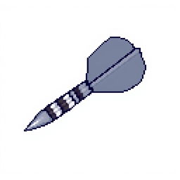 A pixel art representation of a dart, predominantly featuring shades of grey