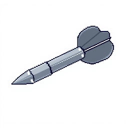 A pixel art representation of a dart, predominantly featuring shades of grey