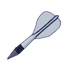 A pixel art representation of a dart, predominantly featuring shades of grey