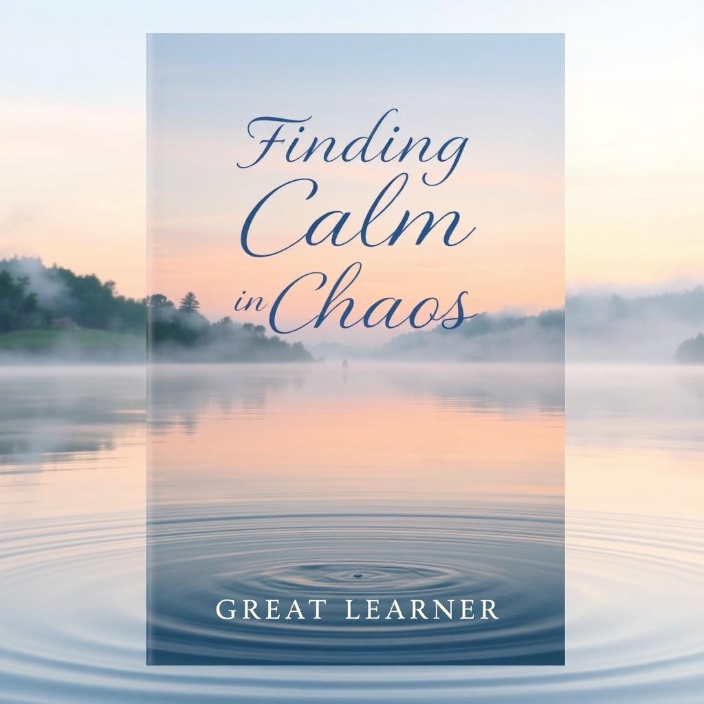 A book cover design for 'Finding Calm in Chaos' by Great Learner, embodying a soothing and tranquil theme