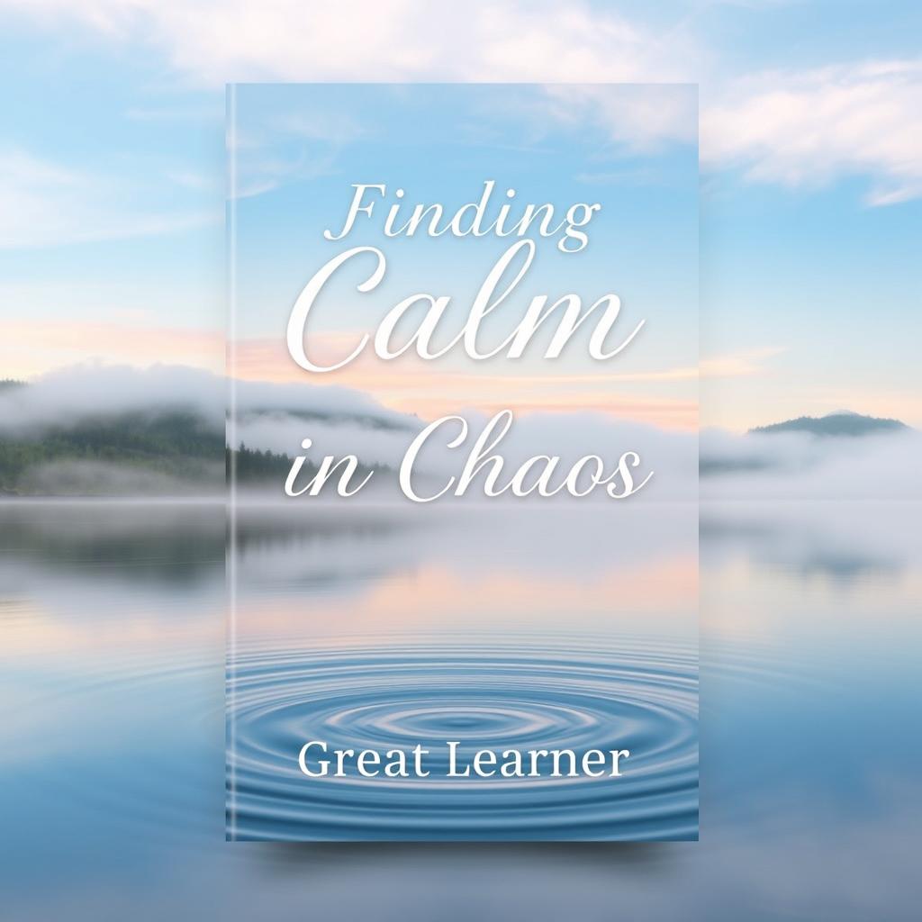 A book cover design for 'Finding Calm in Chaos' by Great Learner, embodying a soothing and tranquil theme