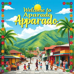 A vibrant and colorful poster showcasing the beautiful town of Apartadó, Colombia