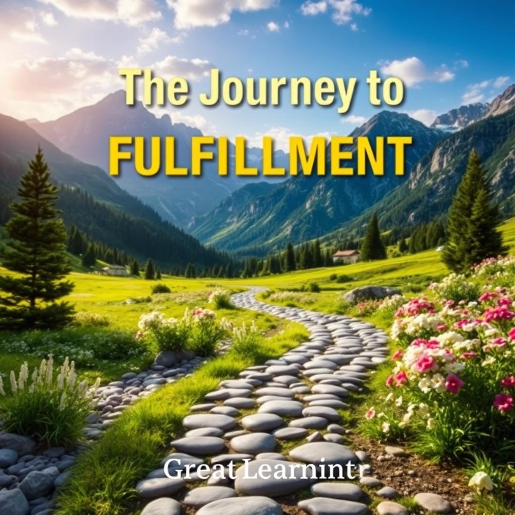 A book cover design for 'The Journey to Fulfillment' by Great Learner, reflecting a vibrant and transformative theme