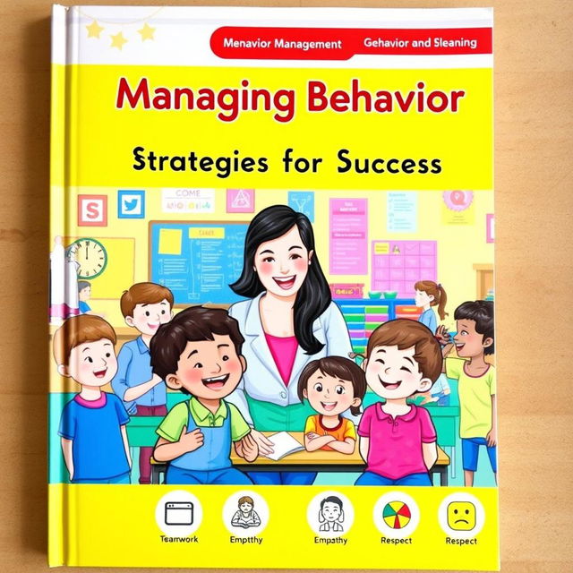 A visually engaging cover for a behavior management book, featuring colorful illustrations of diverse children engaging in positive behaviors in a classroom setting