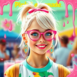 A vibrant and fun movie poster featuring a stunning young girl with bright white-blonde hair styled in a high ponytail