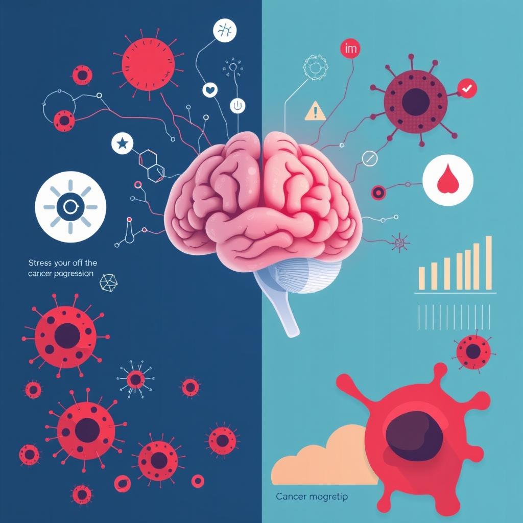 An informative illustration depicting the relationship between stress and cancer