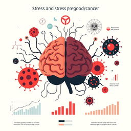 An informative illustration depicting the relationship between stress and cancer