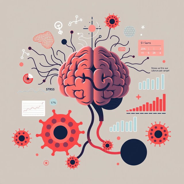 An informative illustration depicting the relationship between stress and cancer