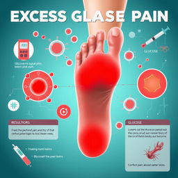 A visually engaging medical illustration that showcases the correlation between excess glucose in the body and resulting pain in the feet