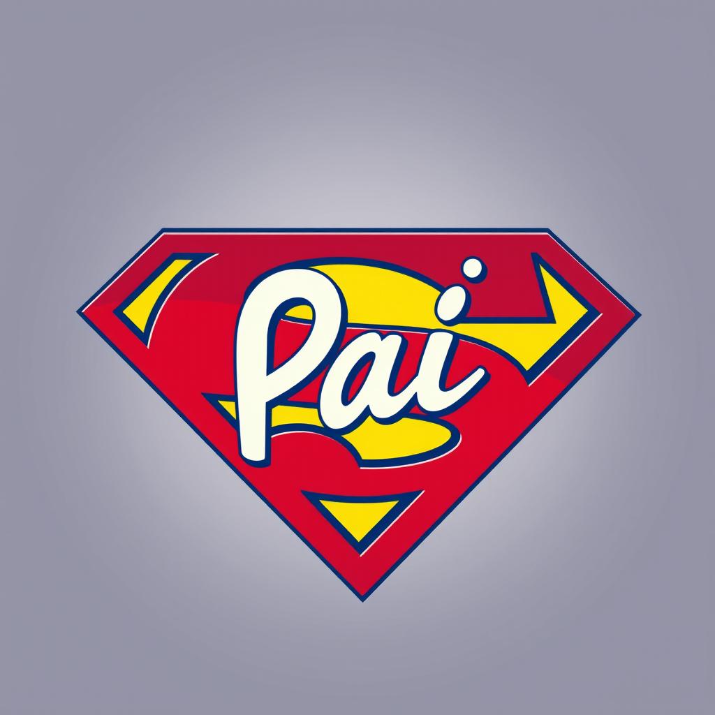 A creative reinterpretation of the Superman symbol, featuring the iconic â€˜Sâ€™ logo at its center, with the word â€˜Paiâ€™ (which means â€˜Dadâ€™ in Portuguese) creatively integrated into the design