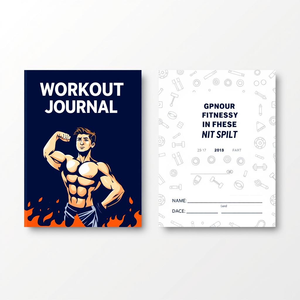 A front and back cover design for a "Workout Journal" in A4 landscape format, suitable for printing