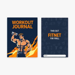 A front and back cover design for a "Workout Journal" in A4 landscape format, suitable for printing