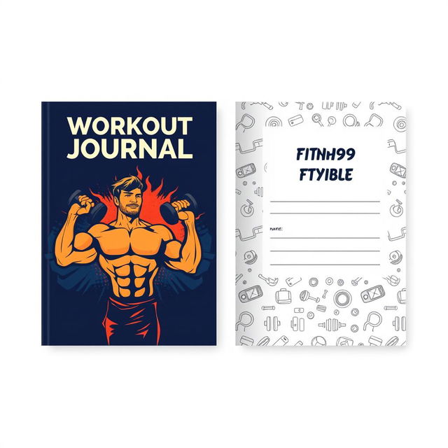 A front and back cover design for a "Workout Journal" in A4 landscape format, suitable for printing