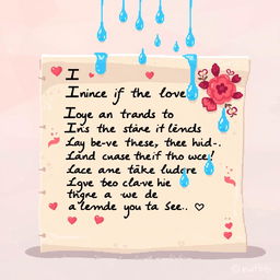 A pixel art piece depicting a heartfelt letter of love with tears falling onto it