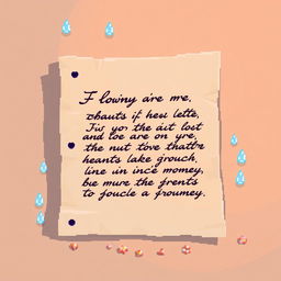 A pixel art scene depicting a heartfelt letter, beautifully written with elegant cursive