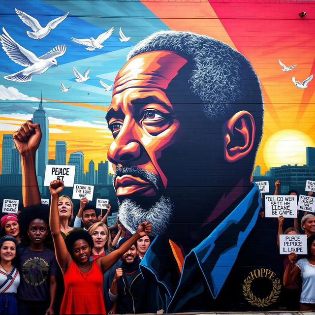 A powerful and emotional mural depicting George Floyd, symbolizing social justice and unity