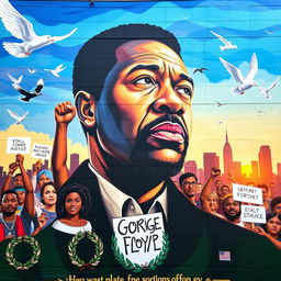 A powerful and emotional mural depicting George Floyd, symbolizing social justice and unity