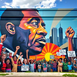 A powerful and emotional mural depicting George Floyd, symbolizing social justice and unity