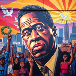 A powerful and emotional mural depicting George Floyd, symbolizing social justice and unity