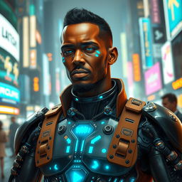 A futuristic depiction of George Floyd as a cyborg, featuring a blend of human and robotic elements