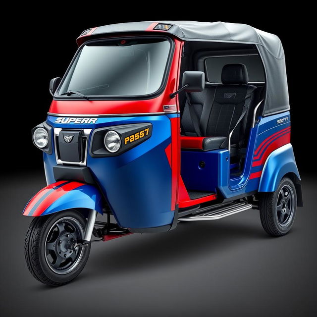 A unique body modification of an ape super diesel tuk-tuk, showcasing sporty features with a sleek design