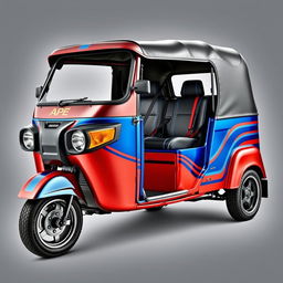 A unique body modification of an ape super diesel tuk-tuk, showcasing sporty features with a sleek design