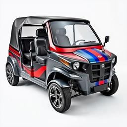 A unique body modification of an ape super diesel tuk-tuk, showcasing sporty features with a sleek design