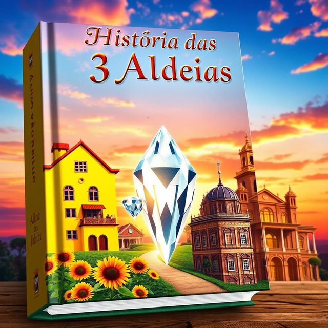 A vibrant and imaginative book cover depicting the 'History of the Three Villages'