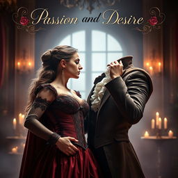 A captivating cover design for a costume erotic love novel titled 'Passion and Desire'