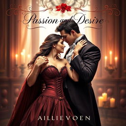 A captivating cover design for a costume erotic love novel titled 'Passion and Desire'