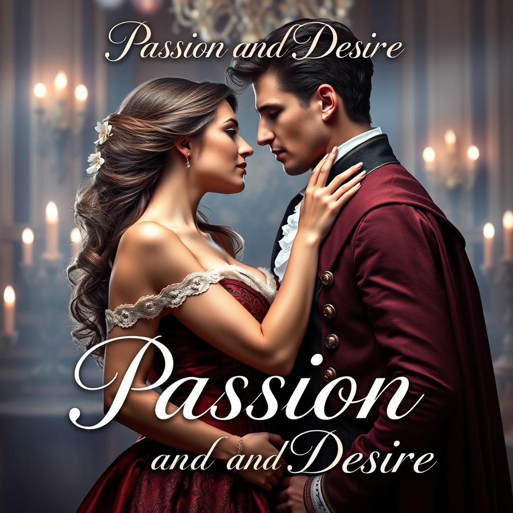 A captivating cover design for a costume erotic love novel titled 'Passion and Desire'