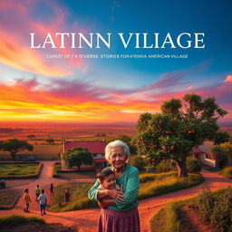 A movie poster design reflecting the identity of a Latin American village, capturing the diverse stories of the community