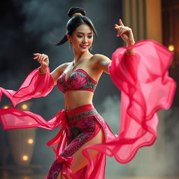 A sexy woman performing an elegant dancong dance, showcasing her fluid movements and graceful posture