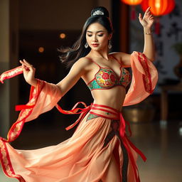 A sexy woman performing an elegant dancong dance, showcasing her fluid movements and graceful posture