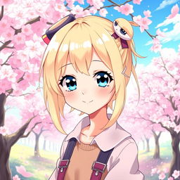 A beautiful girl with light blonde hair, depicted in a vibrant and colorful anime style